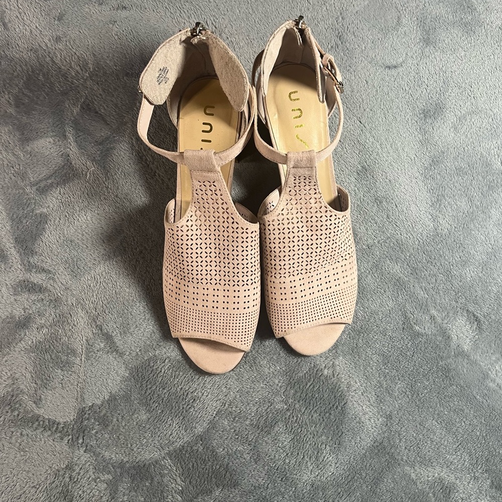 Unisa Blush 11 Perforated T-Strap Heeled Sandals